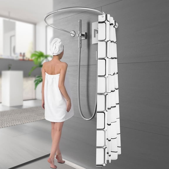 U-Shaped Stainless Steel Shower One-piece Rod Design Curtain Rod 0.9-1.3m with 7.87ft Curtain Weight-bearing Capacity 44lbs for Bathrooms Toilets Dressing Rooms Windows Balconies