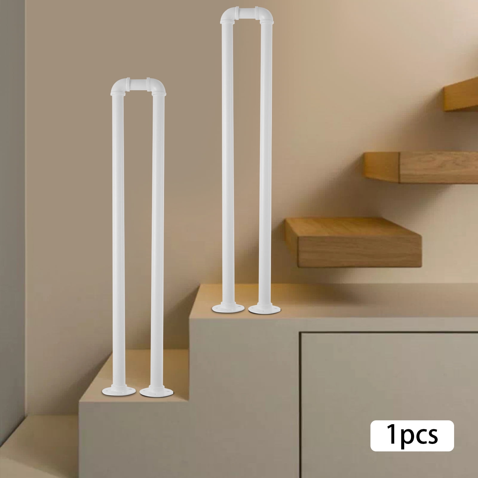 Tube Safety Railing U-Shaped Stair Handrail 33.5x7.9in White Industrial Safety Rail with 1 ...
