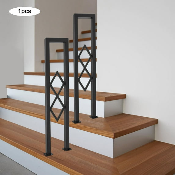 U-Shaped Stair Handrail, Black Carbon Steel Hand Rails Decorative Stair Railing for Indoor Stairs, Diamond Pattern Stair Handrail Porch Deck Loft Corridor Safety Non-Slip Support Poles 33.46in H