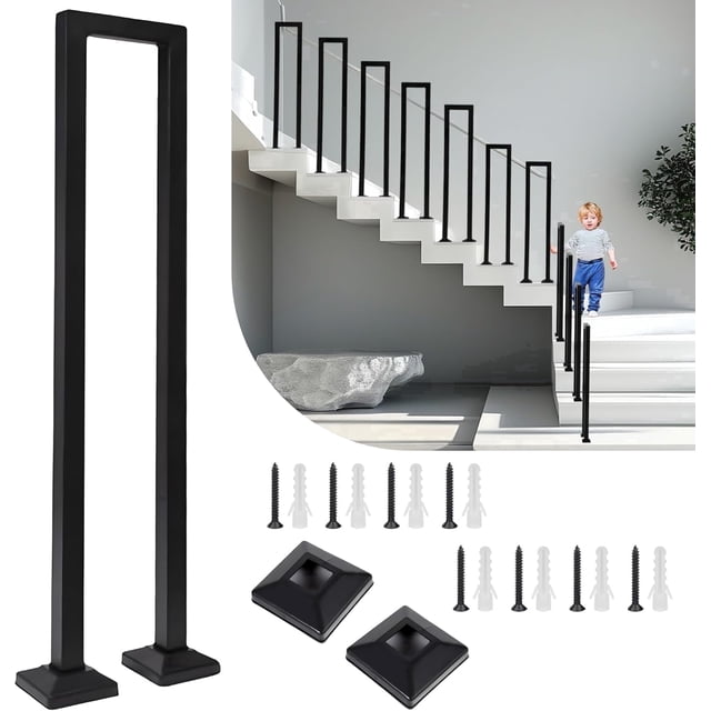 Stairs With Rope Railing U-Shaped Stair Railing, Non-Slip Hold Tight Handrail, Black Iron ...