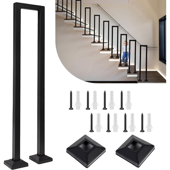 U-Shaped Stair Railing, Non-Slip Hold Tight Handrail, Black Iron Railing for Stairs, Indoor Outdoor Hand Rails for Porch Garden Steps,100CM