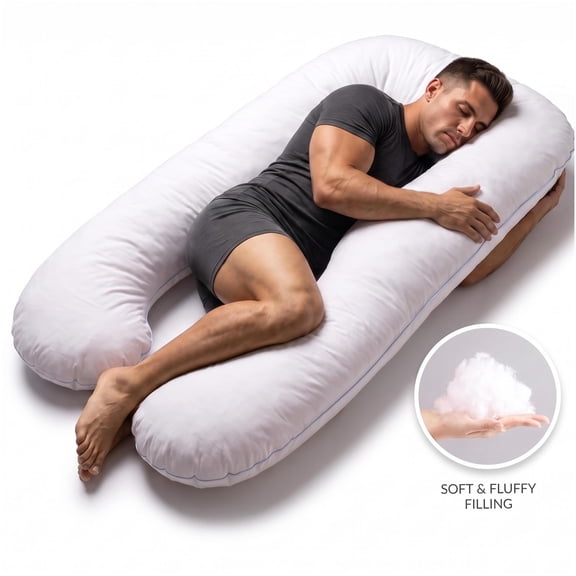 U Shaped Support Full Body Pillow with Removable Washable White Cotton Cover for Rest and Everyday Use