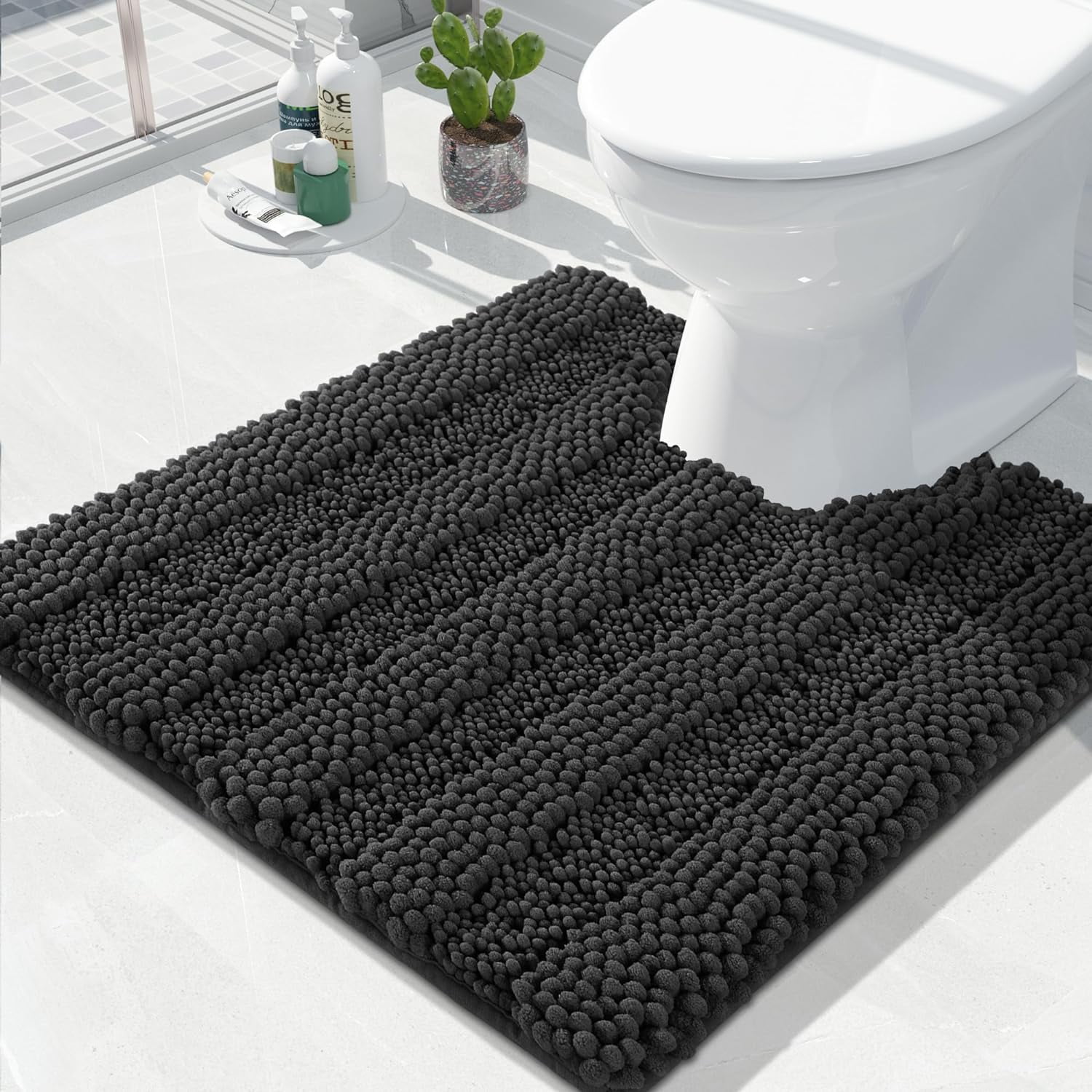 U Shaped Toilet Bath Rug, Luxury Chenille Contour Mat for Bathroom ...
