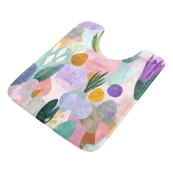 U-Shaped Toilet Mat Plush Bathroom Rug Mat Non Slip Bathroom Mats Abstract Shapes and Forms Pattern