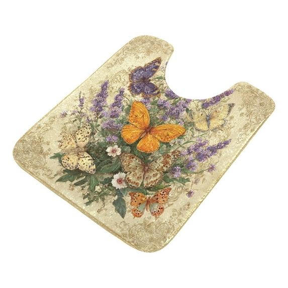 U-Shaped Toilet Mat Plush Bathroom Rug Mat Non Slip Bathroom Mats Butterflies and Lavender Pattern