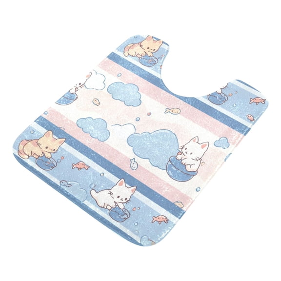 U-Shaped Toilet Mat Plush Bathroom Rug Mat Non Slip Bathroom Mats Cute Cat Pattern