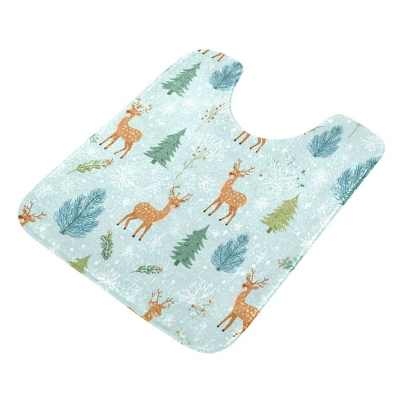 U-Shaped Toilet Mat Plush Bathroom Rug Mat Non Slip Bathroom Mats Deer and Pine Trees Pattern