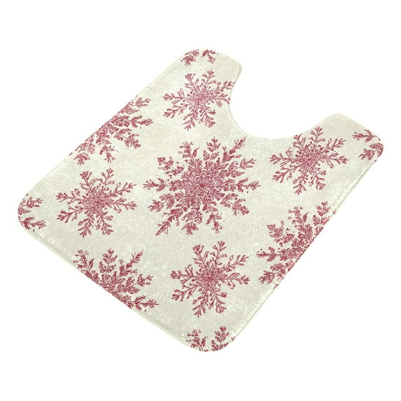 U-Shaped Toilet Mat Plush Bathroom Rug Mat Non Slip Bathroom Mats Elegant Red Snowflakes Pattern