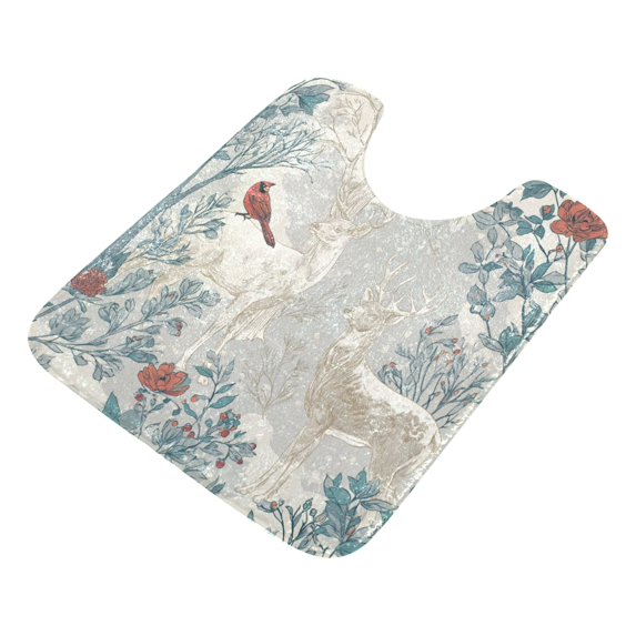 U-Shaped Toilet Mat Plush Bathroom Rug Mat Non Slip Bathroom Mats Hand-drawn Deer and Cardinals