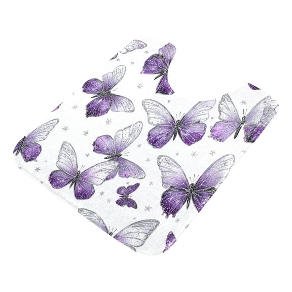 U-Shaped Toilet Mat Plush Bathroom Rug Mat Non Slip Bathroom Mats Lavender-colored Butterfly Pattern