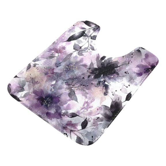 U-Shaped Toilet Mat Plush Bathroom Rug Mat Non Slip Bathroom Mats Light Purple and Black Floral