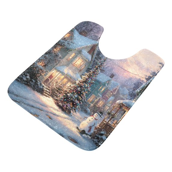 U-Shaped Toilet Mat Plush Bathroom Rug Mat Non Slip Bathroom Mats Magical Snow-covered Village