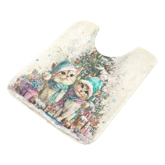 U-Shaped Toilet Mat Plush Bathroom Rug Mat Non Slip Bathroom Mats Merry Cat Christmas Tree