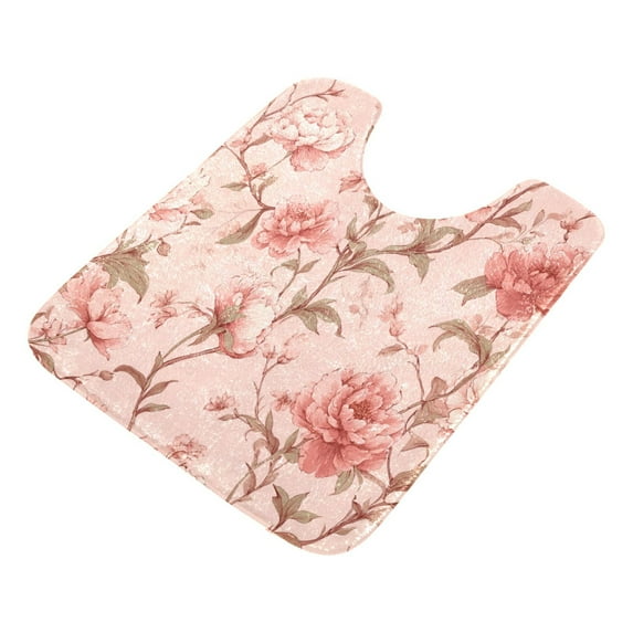 U-Shaped Toilet Mat Plush Bathroom Rug Mat Non Slip Bathroom Mats Pink Flowers