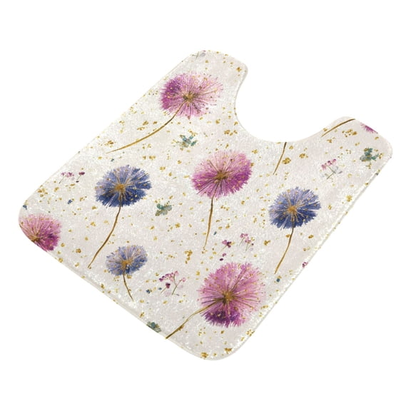 U-Shaped Toilet Mat Plush Bathroom Rug Mat Non Slip Bathroom Mats Pink and Purple Dandelions