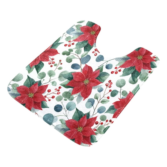 U-Shaped Toilet Mat Plush Bathroom Rug Mat Non Slip Bathroom Mats Red Berries and Flowers