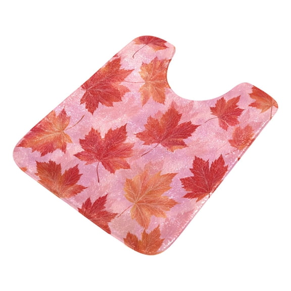 U-Shaped Toilet Mat Plush Bathroom Rug Mat Non Slip Bathroom Mats Red Maple Leaf Pattern