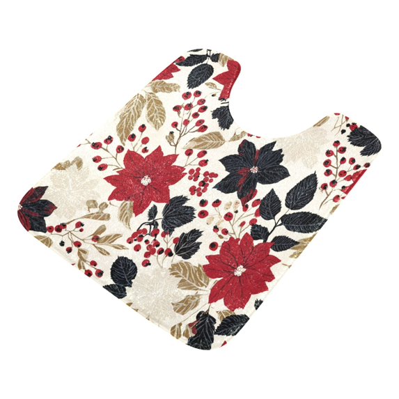 U-Shaped Toilet Mat Plush Bathroom Rug Mat Non Slip Bathroom Mats Red and Blacks Holly Leaves
