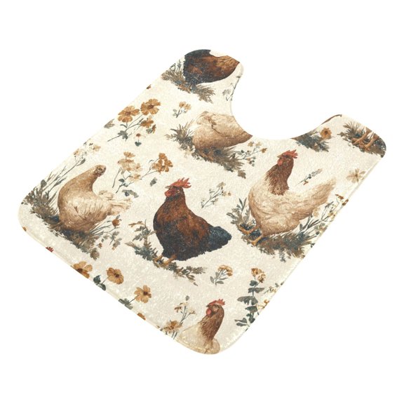 U-Shaped Toilet Mat Plush Bathroom Rug Mat Non Slip Bathroom Mats Various Poses Chickens Pattern