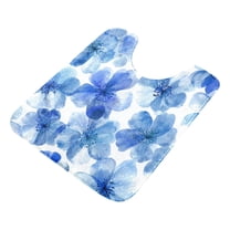 U-Shaped Toilet Mat Plush Bathroom Rug Mat Non Slip Bathroom Mats Watercolor Blue Flowers