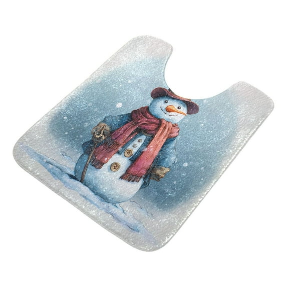 U-Shaped Toilet Mat Plush Bathroom Rug Mat Non Slip Bathroom Mats Watercolor-style Snowman Pattern