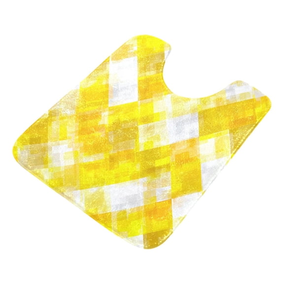 U-Shaped Toilet Mat Plush Bathroom Rug Mat Non Slip Bathroom Mats Yellow and White Checkered Squares