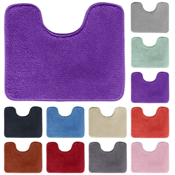 U-Shaped Toilet Plush Bath Rug Non-Slip Absorbent Microfiber Soft Bathroom Mat Machine Washable, Contour Modern Toilet Floor Mat for Bathroom (1 Piece)