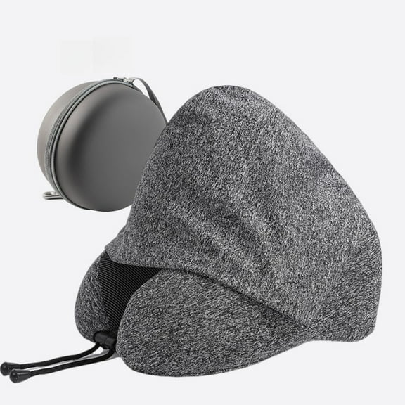 U-Shaped Travel Neck Pillow with Hood for Airplane Nap Privacy, Adjustable Support Cushion for Flights, Road Trips, Office and Train Rest
