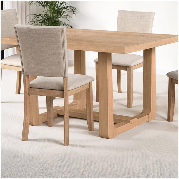 U-Shaped Trestle Base Dining Table, Natural Finish Rectangle Table for 4 Person, Transitional Dining Room Furniture