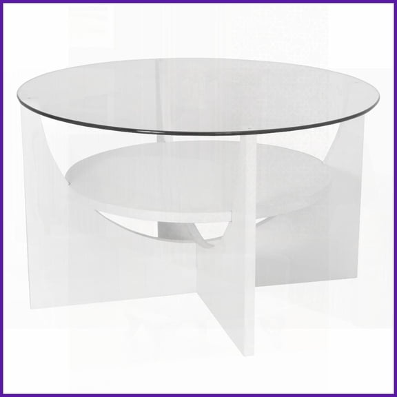 U-Shaped White Coffee Table with Tempered Glass Top for Living Room, Easy Assembly & Extra Storage
