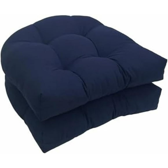 U-Shaped Wicker Seat Cushions Set of 2-19"X19" - Waterproof Textile Fabric - Outdoor Chair Cushions for Patio Furniture,Navy Blue,48x48cm