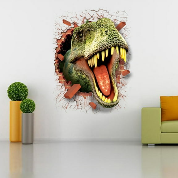U-Shark 3D Self-Adhesive Removable Green Sharp Dinosaur Mouth Wall Decals Stickers Wallpapers Dino Decor Poster 20" Width by 28" Height