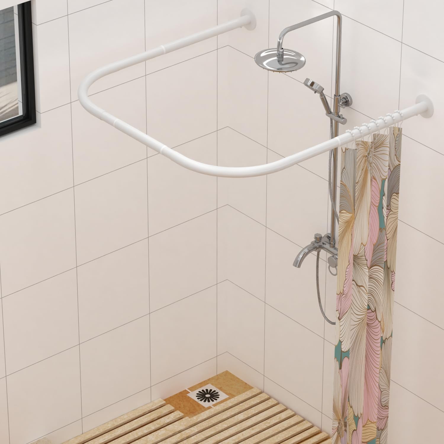 U Shower Curtain Rod Adjustable Stainless Steel U Shaped Rack Drill ...