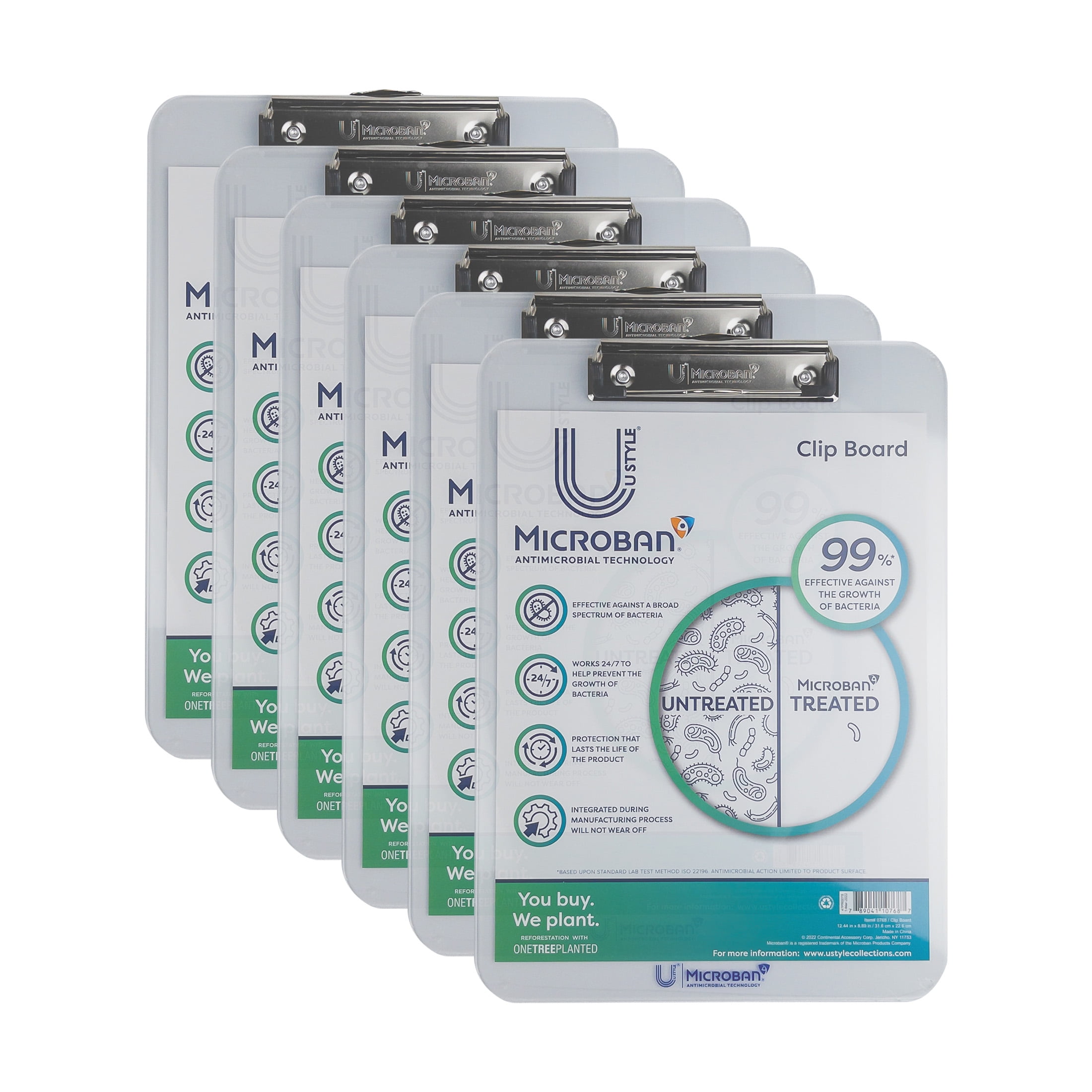 U Style 6pk Antimicrobial Acrylic Clipboard with Microban ®, Clear