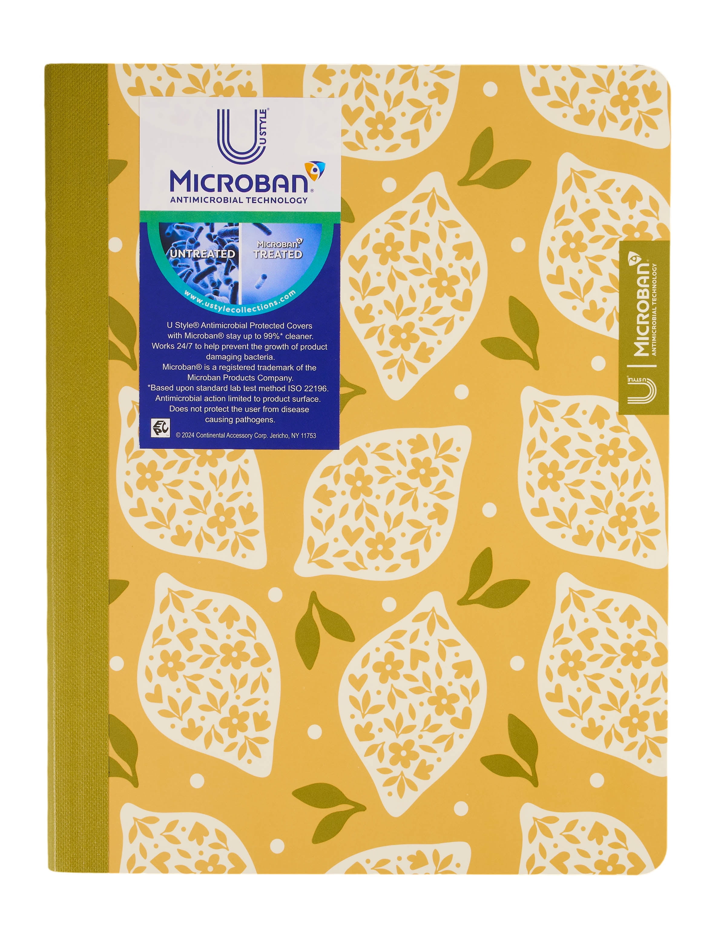 U Style Antimicrobial Lemons Composition Book with Microban, 80 Sheets, College Rule