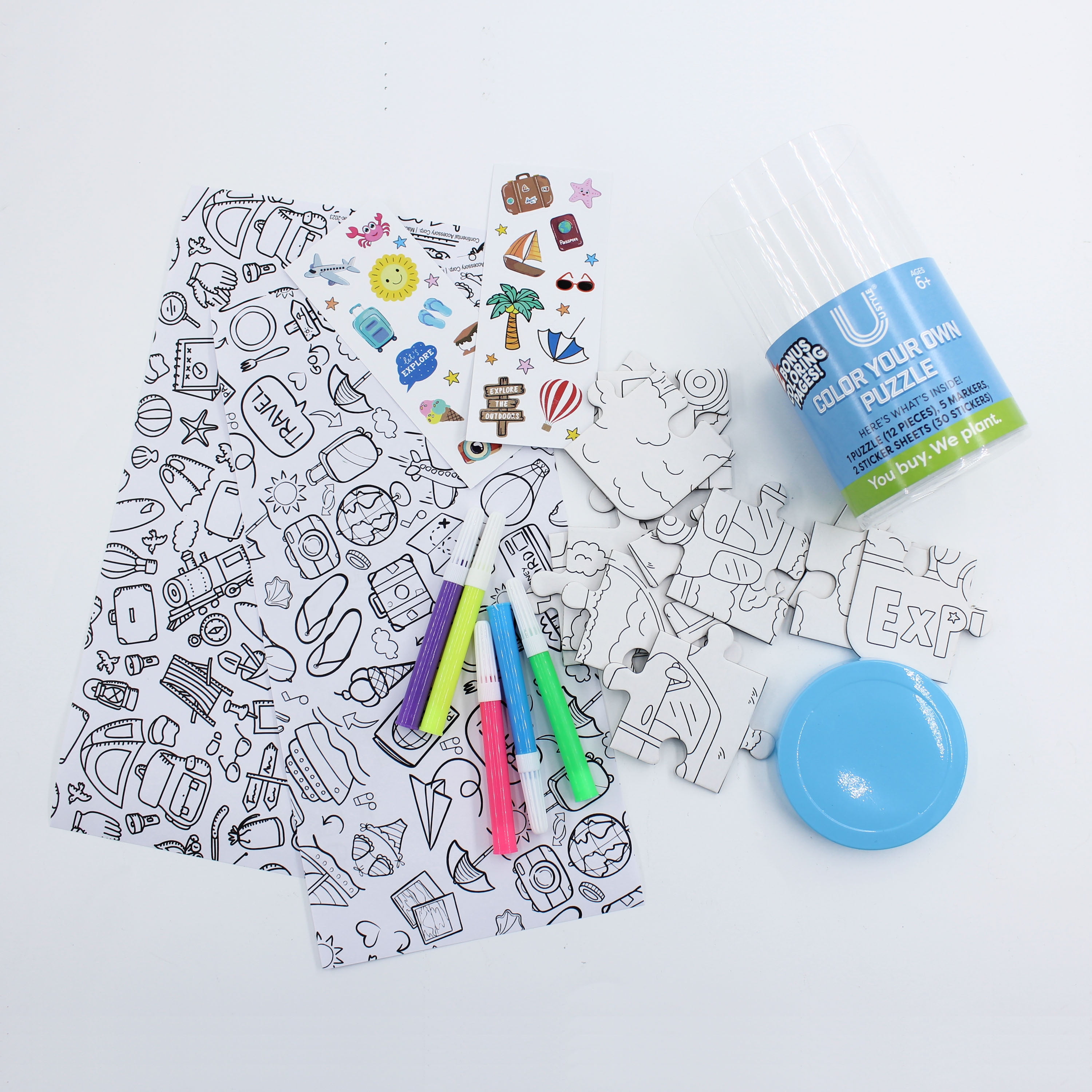 U Style Color Your Own 12-Piece Puzzle Set Includes Markers, Stickers ...
