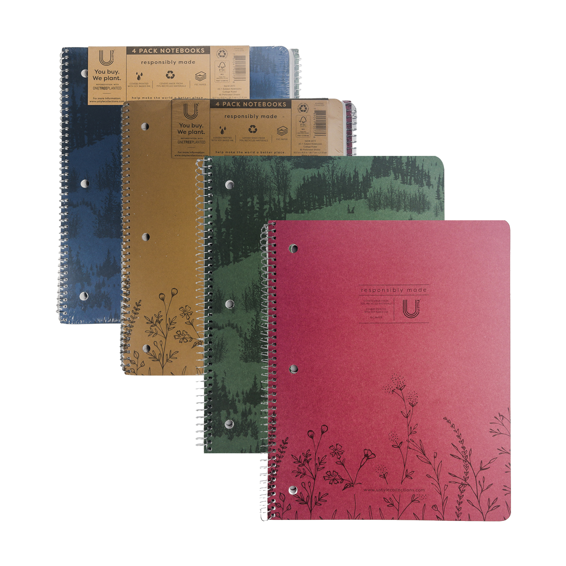 U Style Eco-Friendly 1 Subject Notebook, 80 Sheets, College Rule, 4 Pack - image 1 of 13