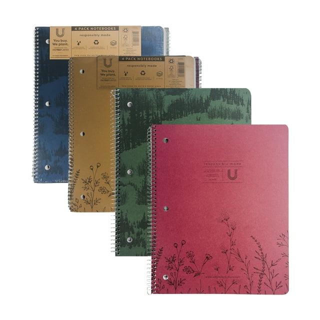U Style Eco-Friendly 1 Subject Notebook, 80 Sheets, College Rule, 4 Pack