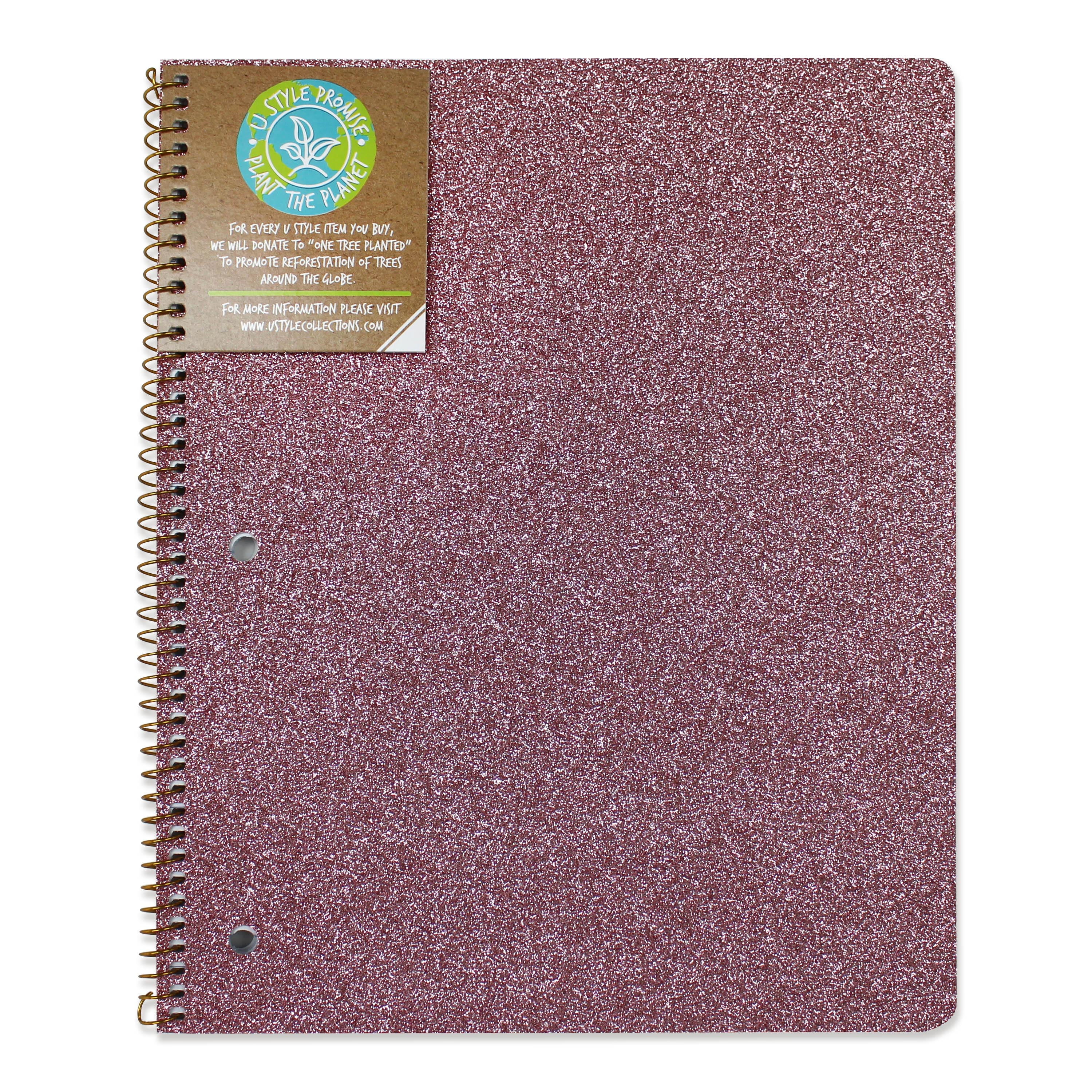 U-Style Glitter 1 Subject Notebook, Wide Rule, 80 Sheets