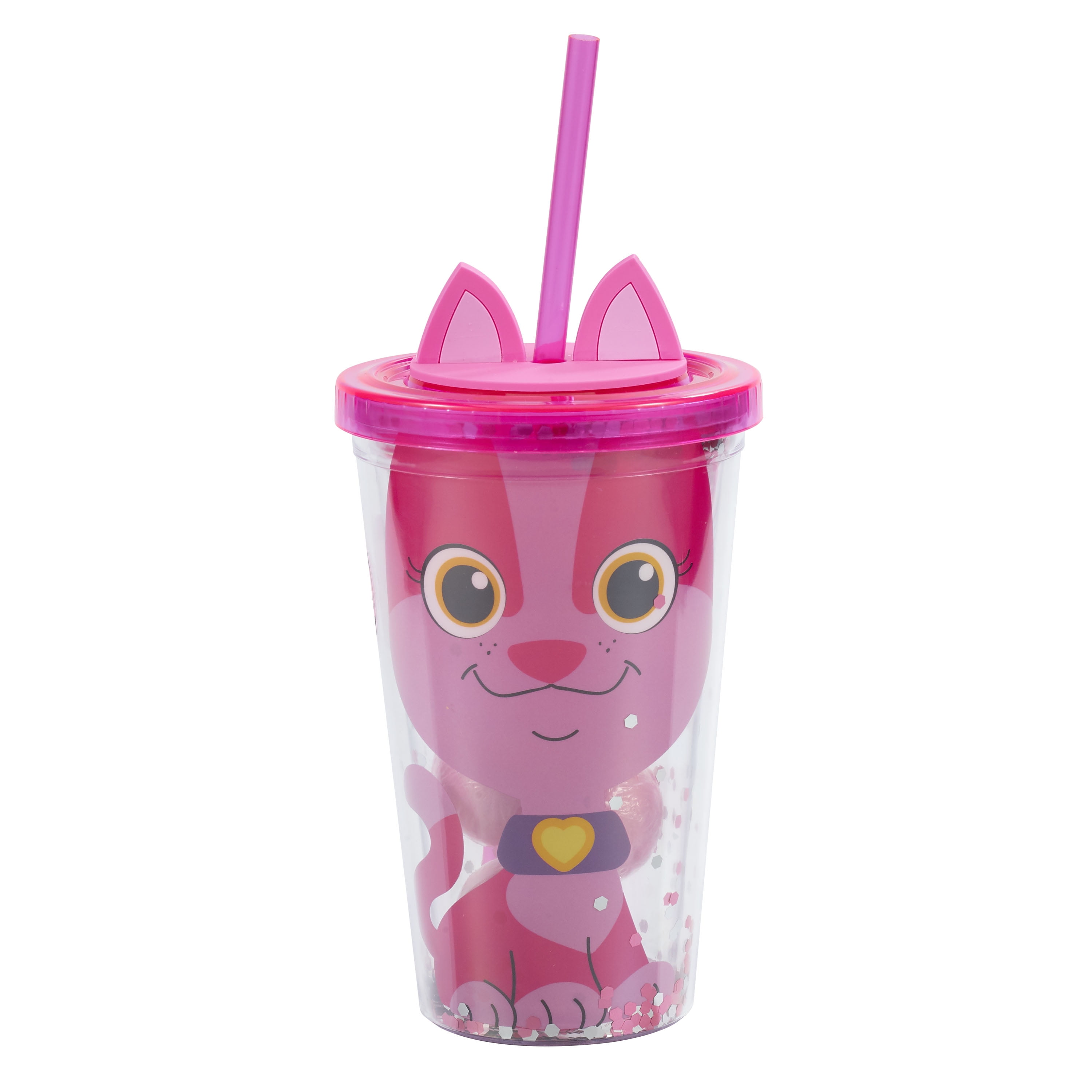 Glamour Cat Ear Tumbler - With Lid and Straw - Gray - Pink - White -  ApolloBox