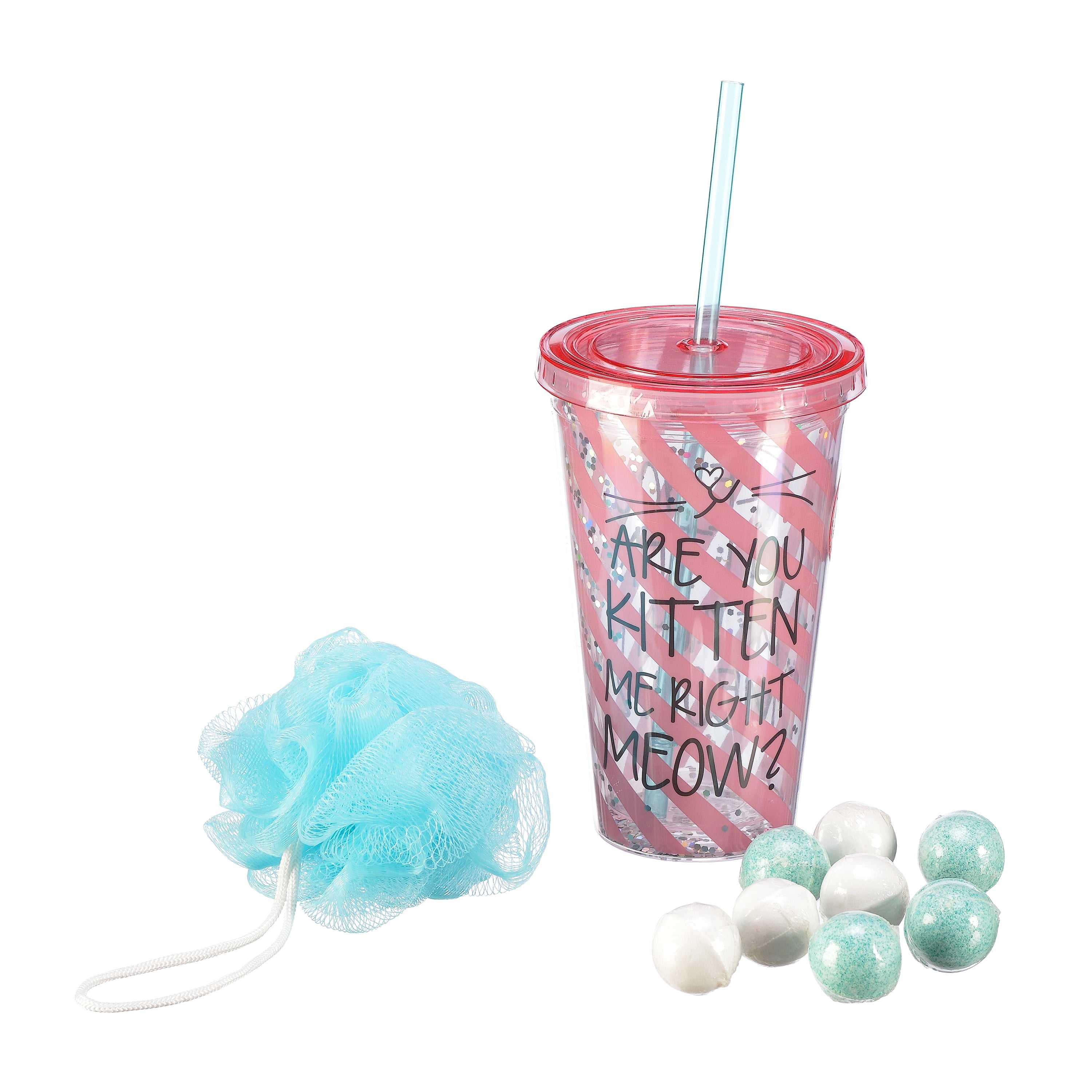 U Style Insulated Tumbler and Bath Gift Set, Meow