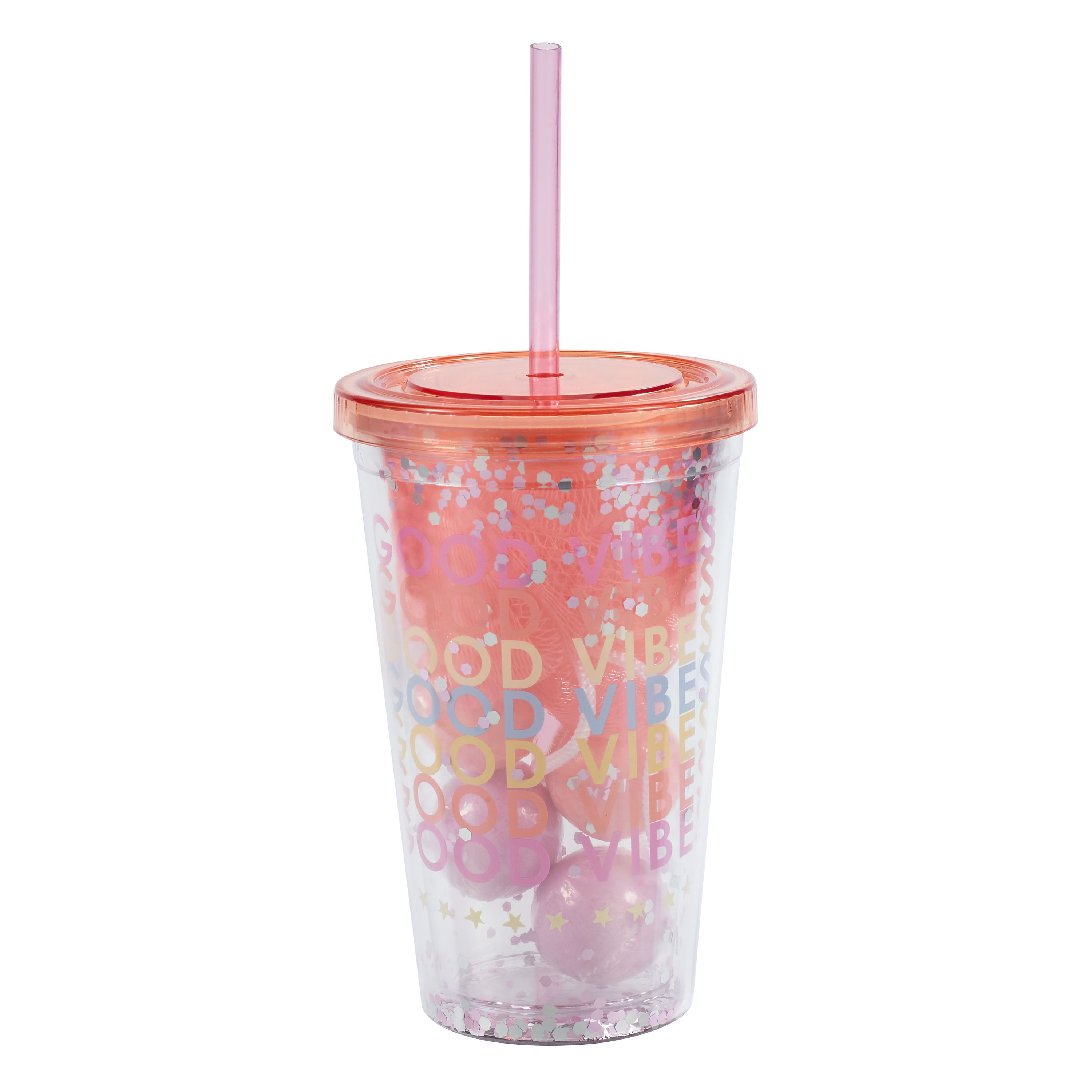 U Style Insulated Tumbler with Scented Bath Bombs and Loofah, Good Vibes