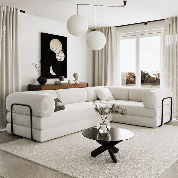 U_Style L-Shaped Modular Sofa Bed in Corduroy Fabric | Ideal for Small Spaces & Daily Use | No Assembly Needed