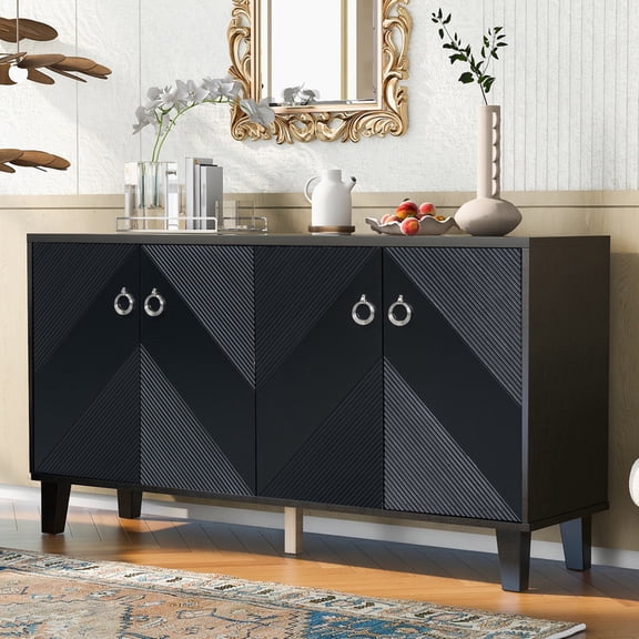 U-Style Light Luxury Cabinet with Geometric Patterns, Suitable for Hallway, Entryway, Living Room (MDF) - Dimensions: 61.61" x 19.96" x 8.27",Black