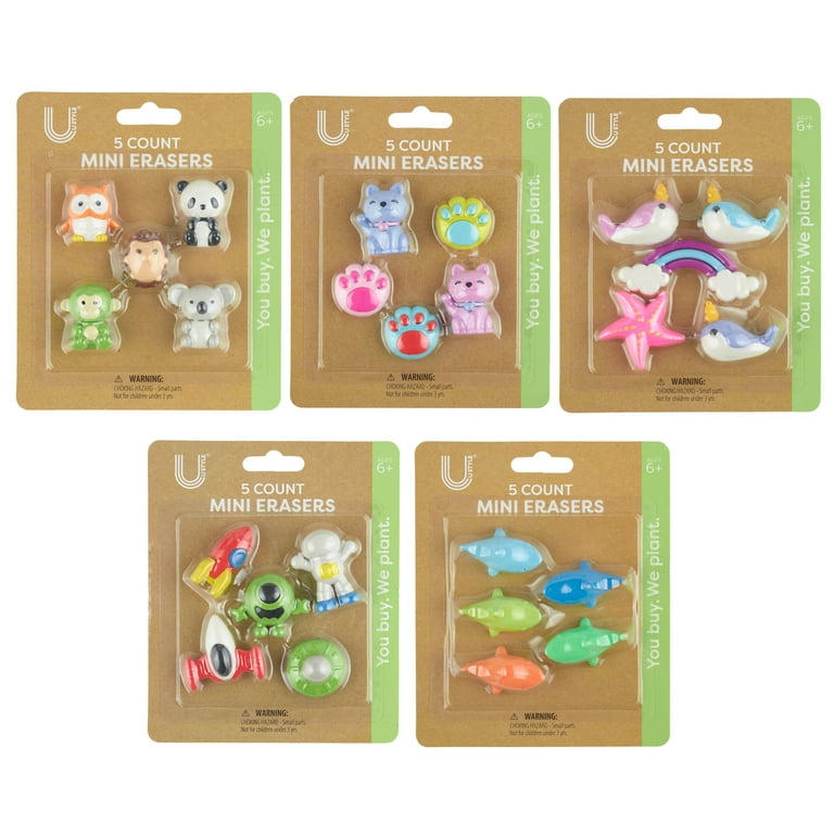 U Style Mini Erasers, 5 Pack, Designs and Colors Vary