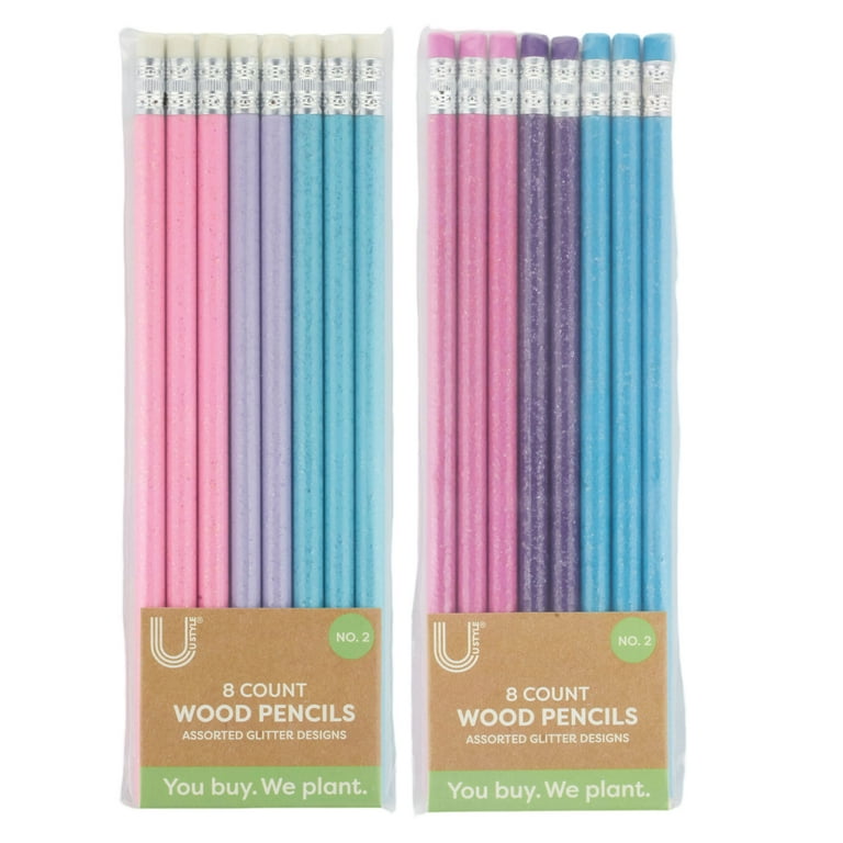 U Style No. 2 Wood Pencils, Mess-proof Glitter, 8 Count, Colors Vary 