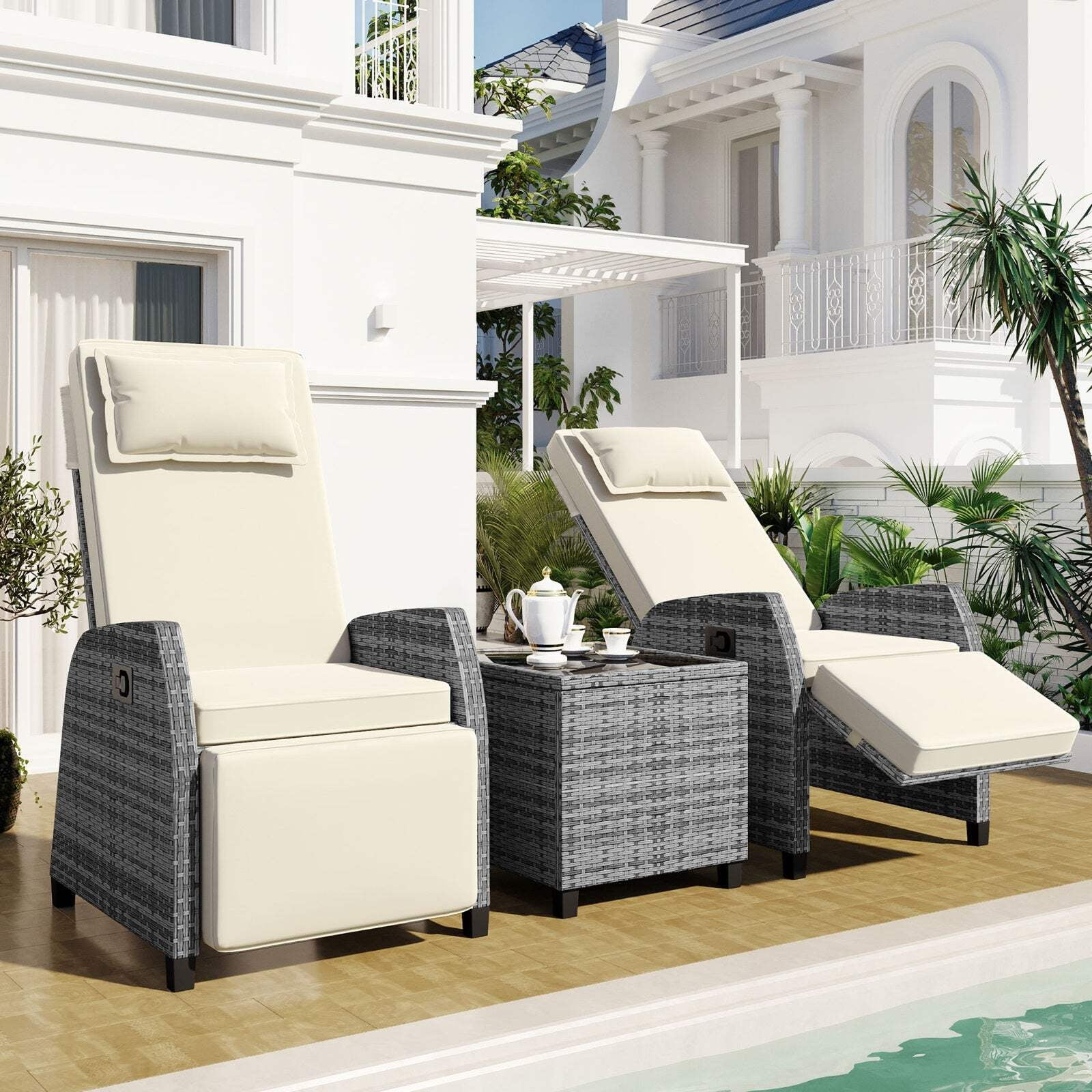 U Style Outdoor Rattan 2-Person Combo W Coffee Table, Adjustable For ...