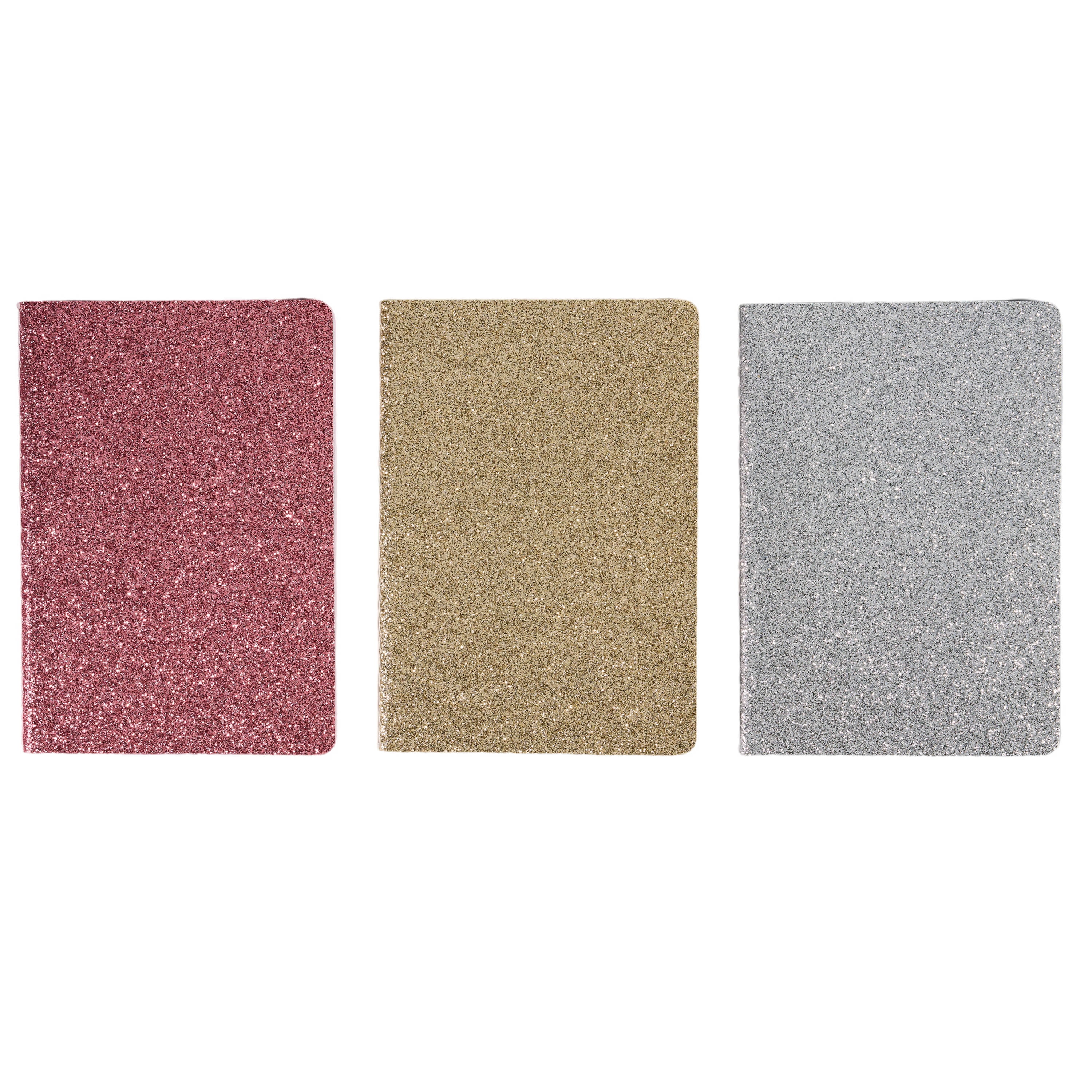 U Style Set of 3 Mini Paper Journals, Mess-Proof Glitter, 32 Sheets Each