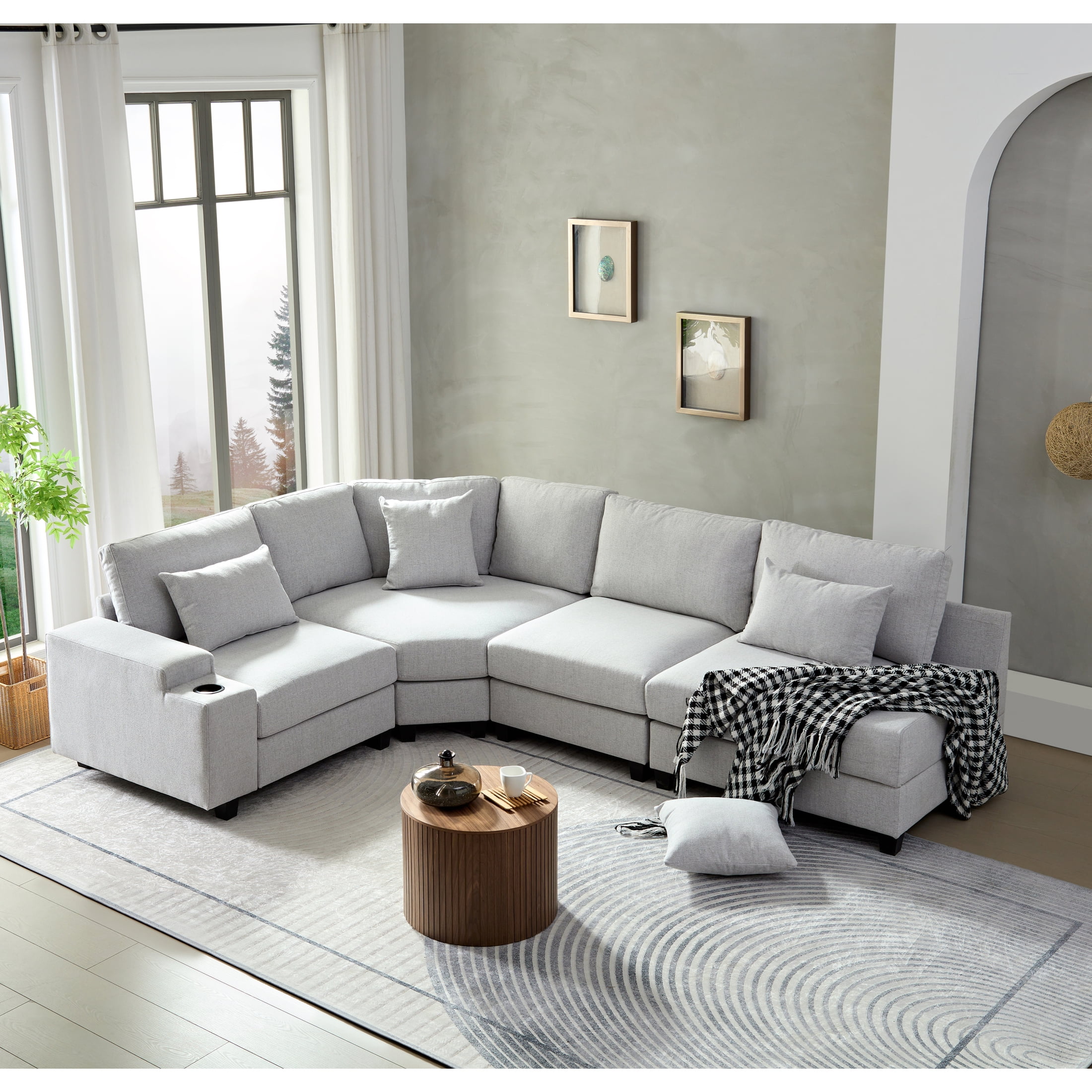 L shape 4 seater gray living room sofa