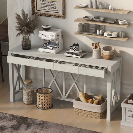 U_Style's 60''Acacia Console Table: 4 Drawers & Open Storage for Living, Kitchen & Hallway